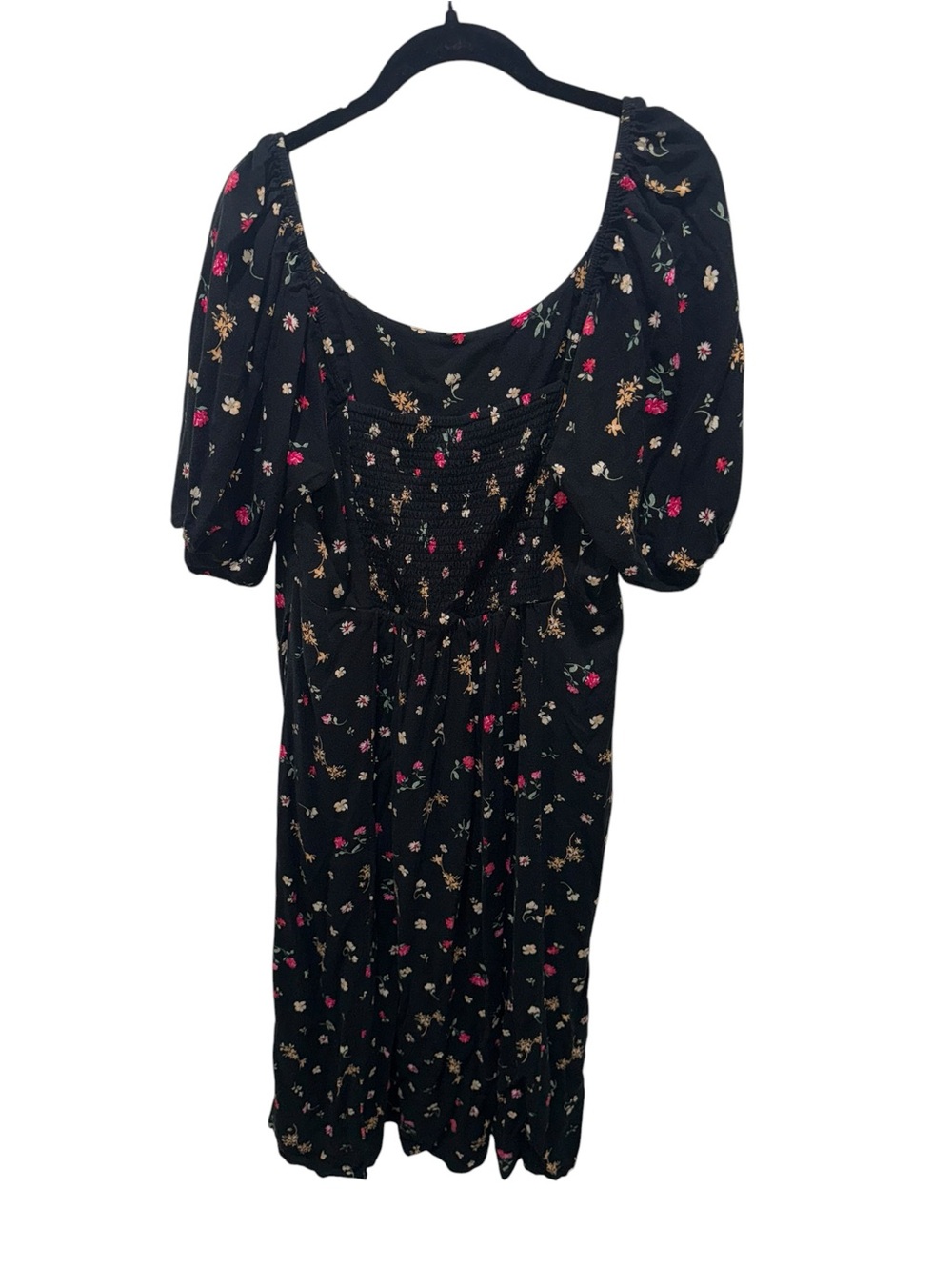 Old Navy Black Floral Puff Sleeve Smocked Midi Dress XL - Picture 6 of 8